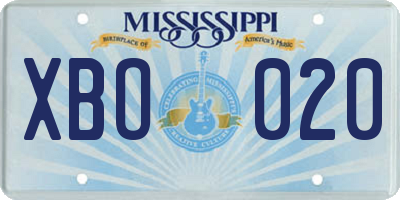 MS license plate XBO020
