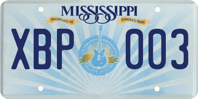 MS license plate XBP003