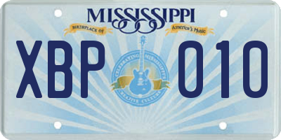 MS license plate XBP010
