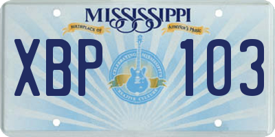 MS license plate XBP103