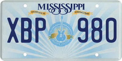 MS license plate XBP980
