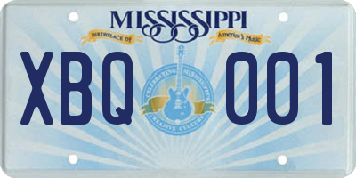 MS license plate XBQ001
