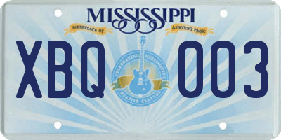 MS license plate XBQ003