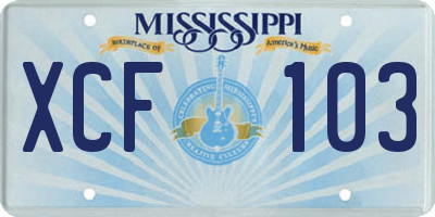 MS license plate XCF103