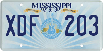 MS license plate XDF203