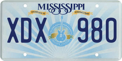 MS license plate XDX980