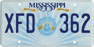 MS license plate XFD362
