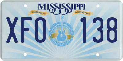 MS license plate XFO138