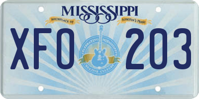 MS license plate XFO203