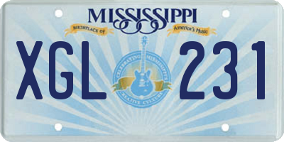 MS license plate XGL231