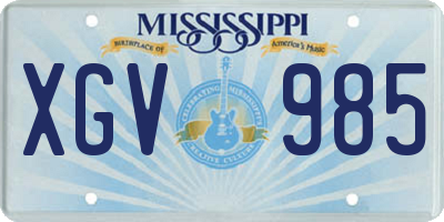 MS license plate XGV985