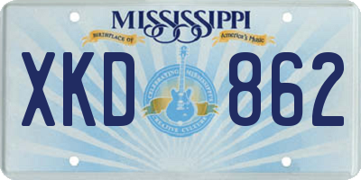 MS license plate XKD862