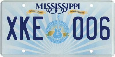 MS license plate XKE006
