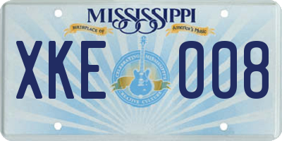 MS license plate XKE008