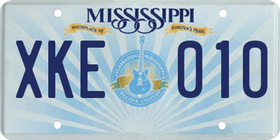 MS license plate XKE010