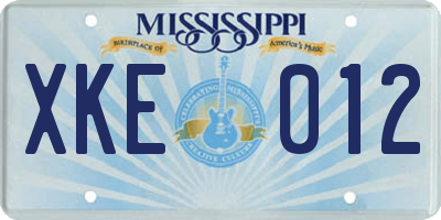 MS license plate XKE012