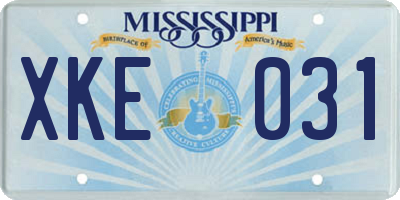 MS license plate XKE031