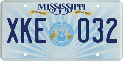MS license plate XKE032