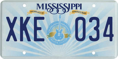 MS license plate XKE034