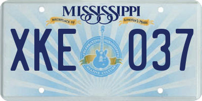 MS license plate XKE037