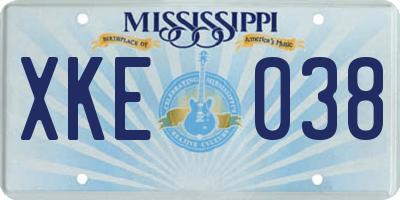 MS license plate XKE038
