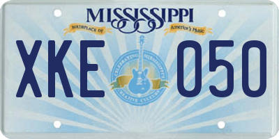 MS license plate XKE050