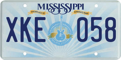 MS license plate XKE058