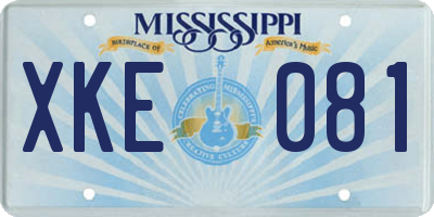MS license plate XKE081