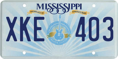 MS license plate XKE403