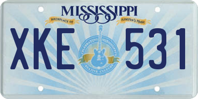 MS license plate XKE531