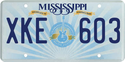 MS license plate XKE603