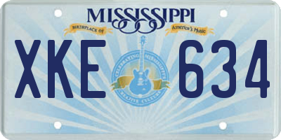 MS license plate XKE634