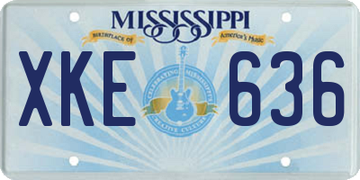 MS license plate XKE636