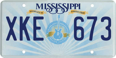 MS license plate XKE673