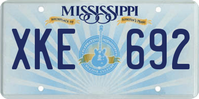 MS license plate XKE692