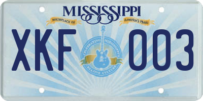 MS license plate XKF003