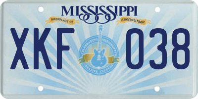 MS license plate XKF038