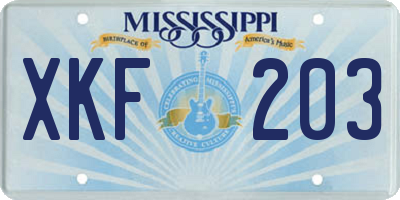 MS license plate XKF203