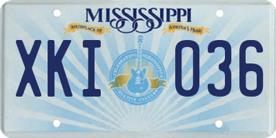 MS license plate XKI036
