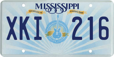 MS license plate XKI216