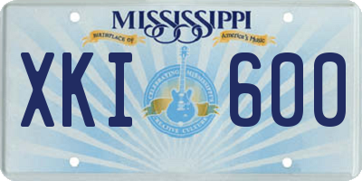 MS license plate XKI600