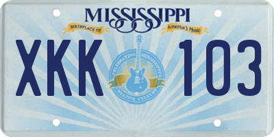 MS license plate XKK103