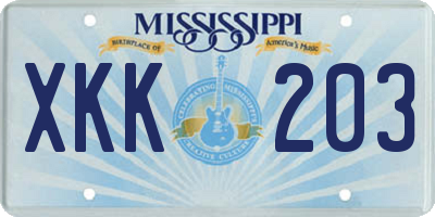 MS license plate XKK203