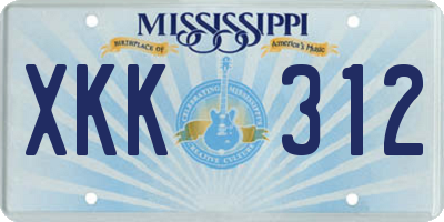 MS license plate XKK312