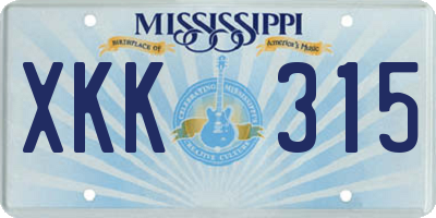 MS license plate XKK315