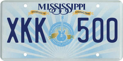 MS license plate XKK500