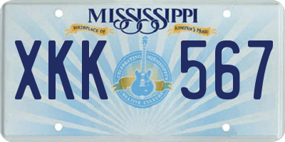 MS license plate XKK567