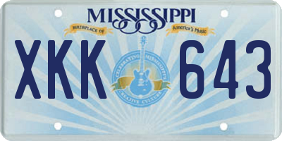 MS license plate XKK643