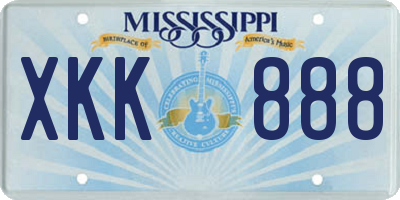 MS license plate XKK888