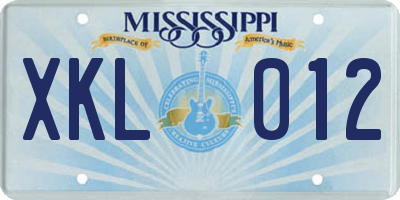 MS license plate XKL012